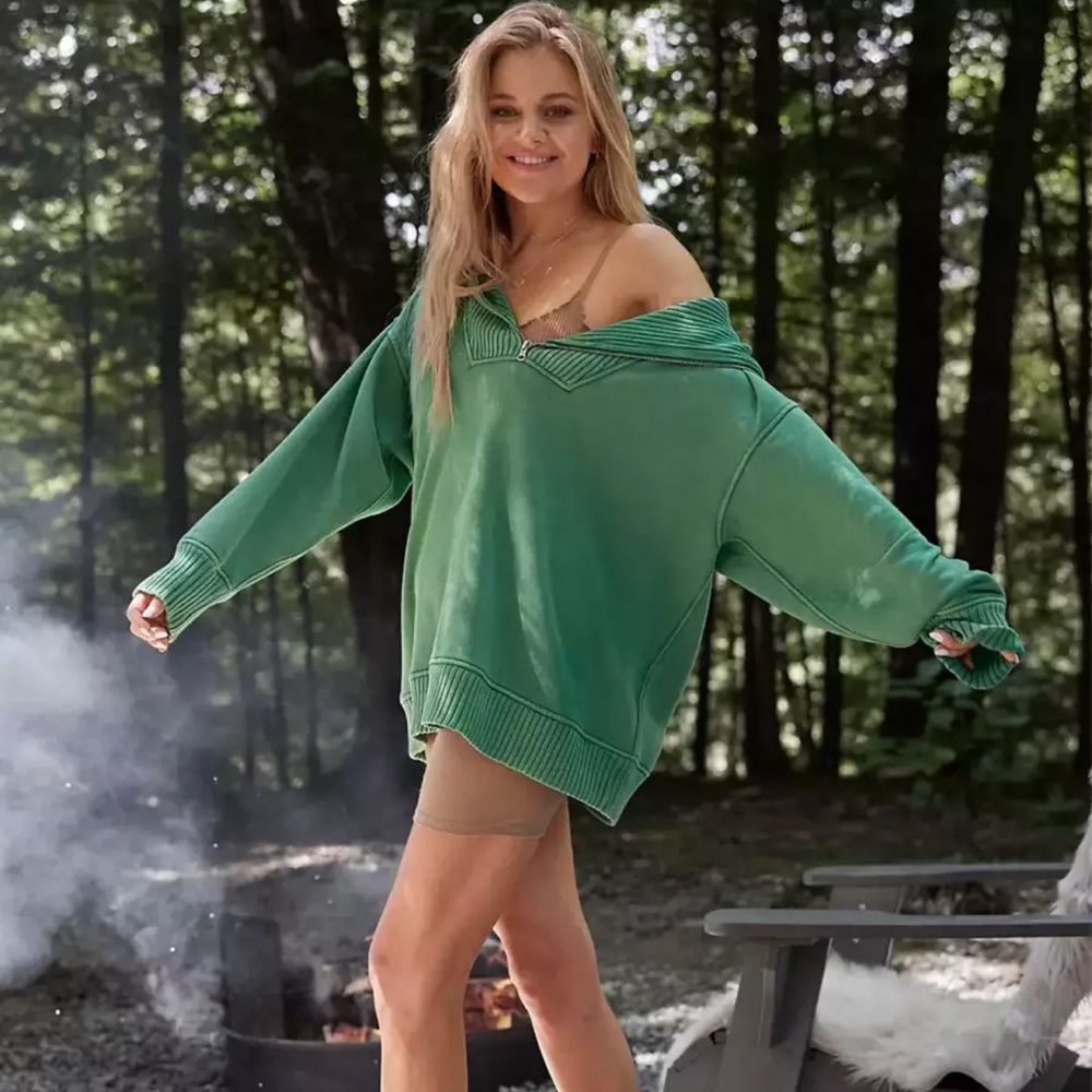 Aerie Green Quarter Zip Sweatshirt